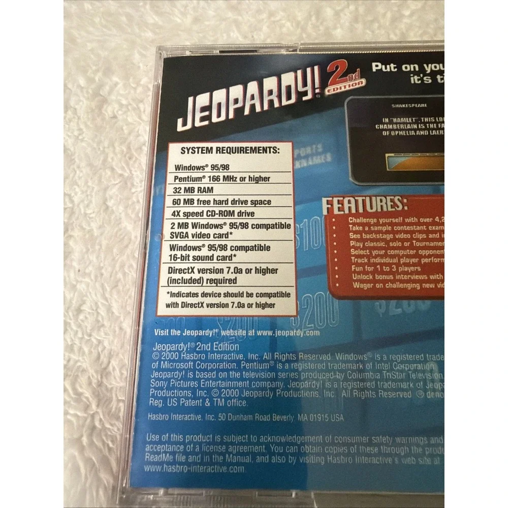 Jeopardy 2nd Edition PC CD ROM Game Alex Trebek Windows 95/98
